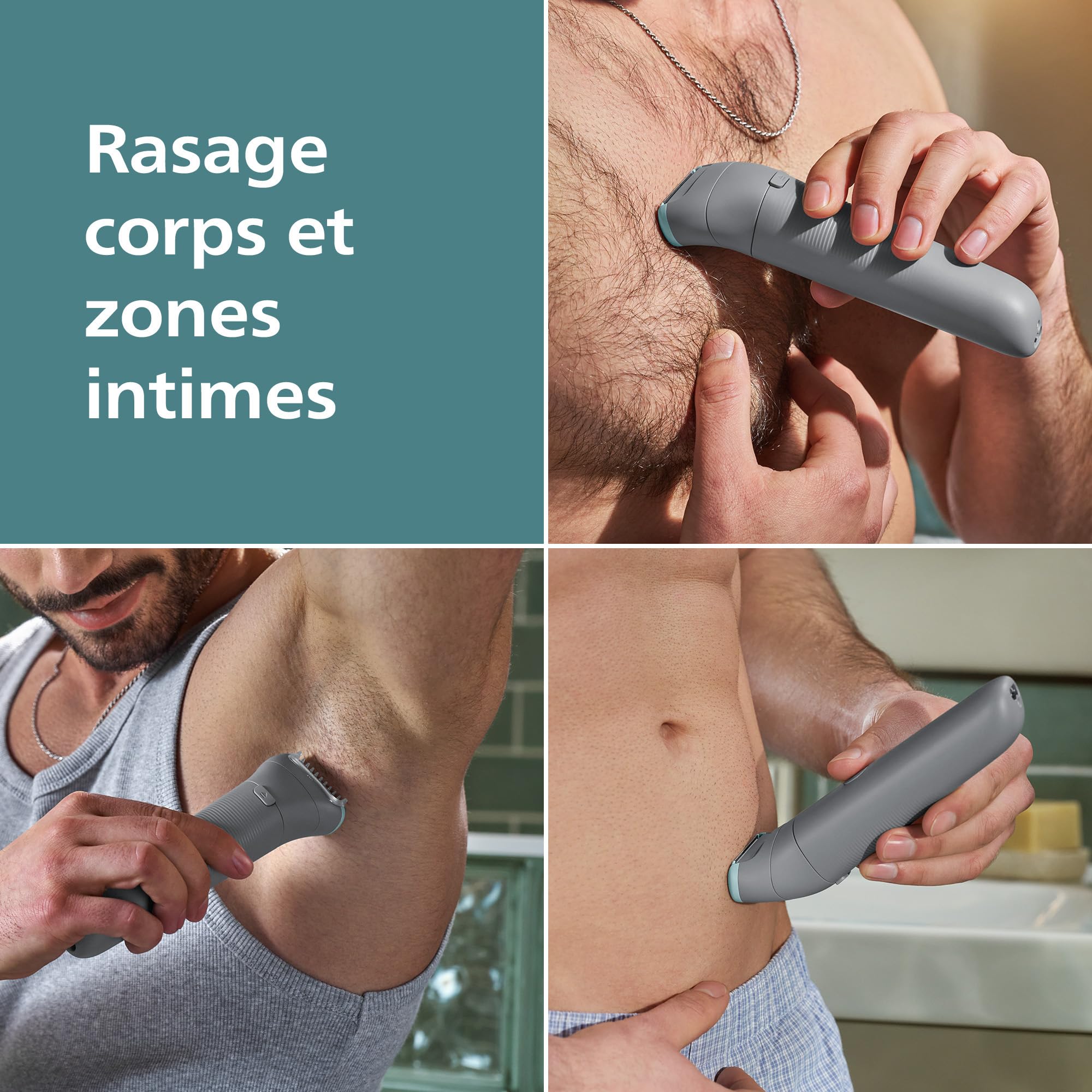 Philips Bodygroom série 3000 - Tondeuse pour hommes avec Triple protection, taille des poils et rasage des zones intimes, rasage de près qui respecte la peau, 100% étanche, autonomie 80 min, BG3480/15
