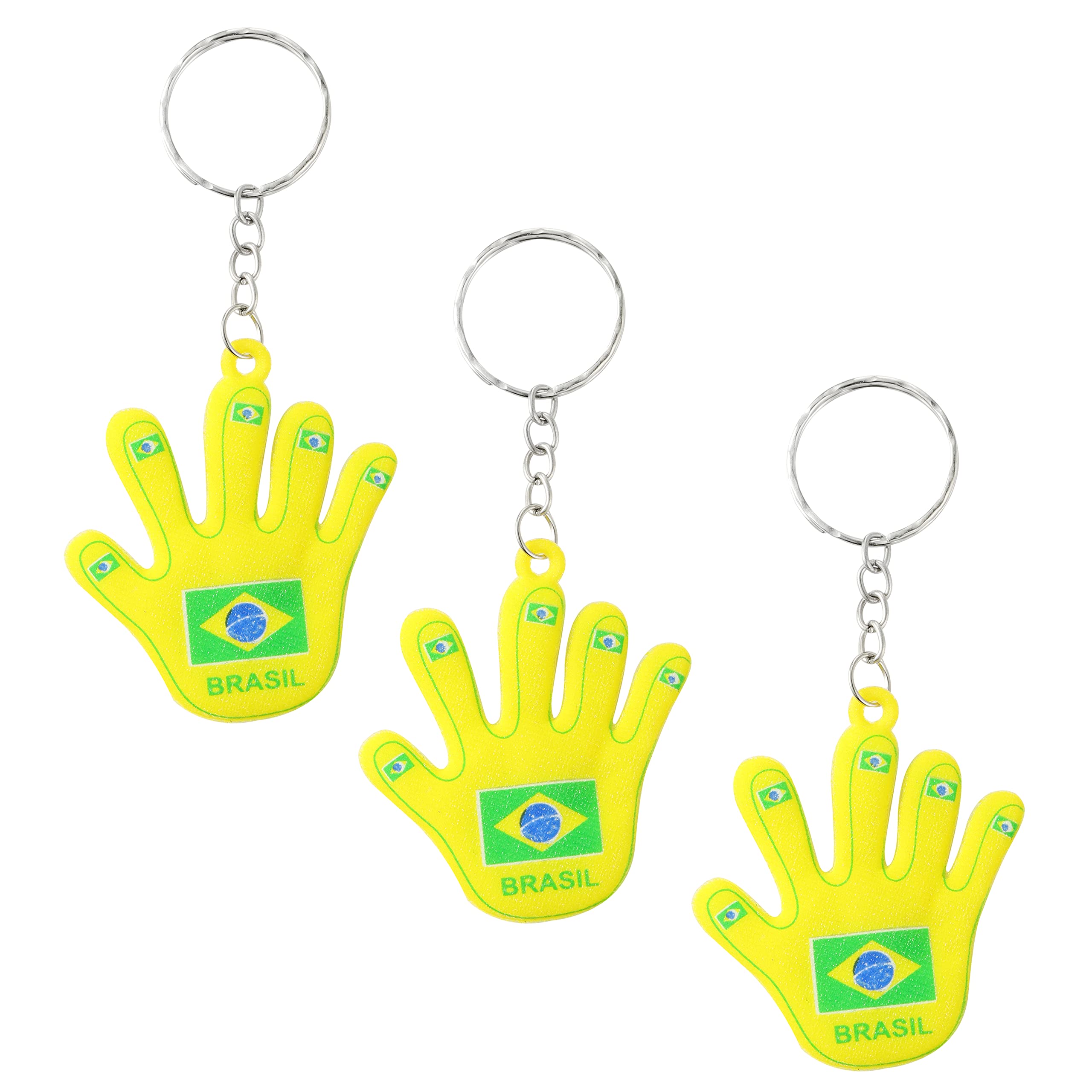 Komonee Brazil Hand Key Chains Novelty Key Ring South American Keychain Rio World Cup Keyrings (Pack of 3)