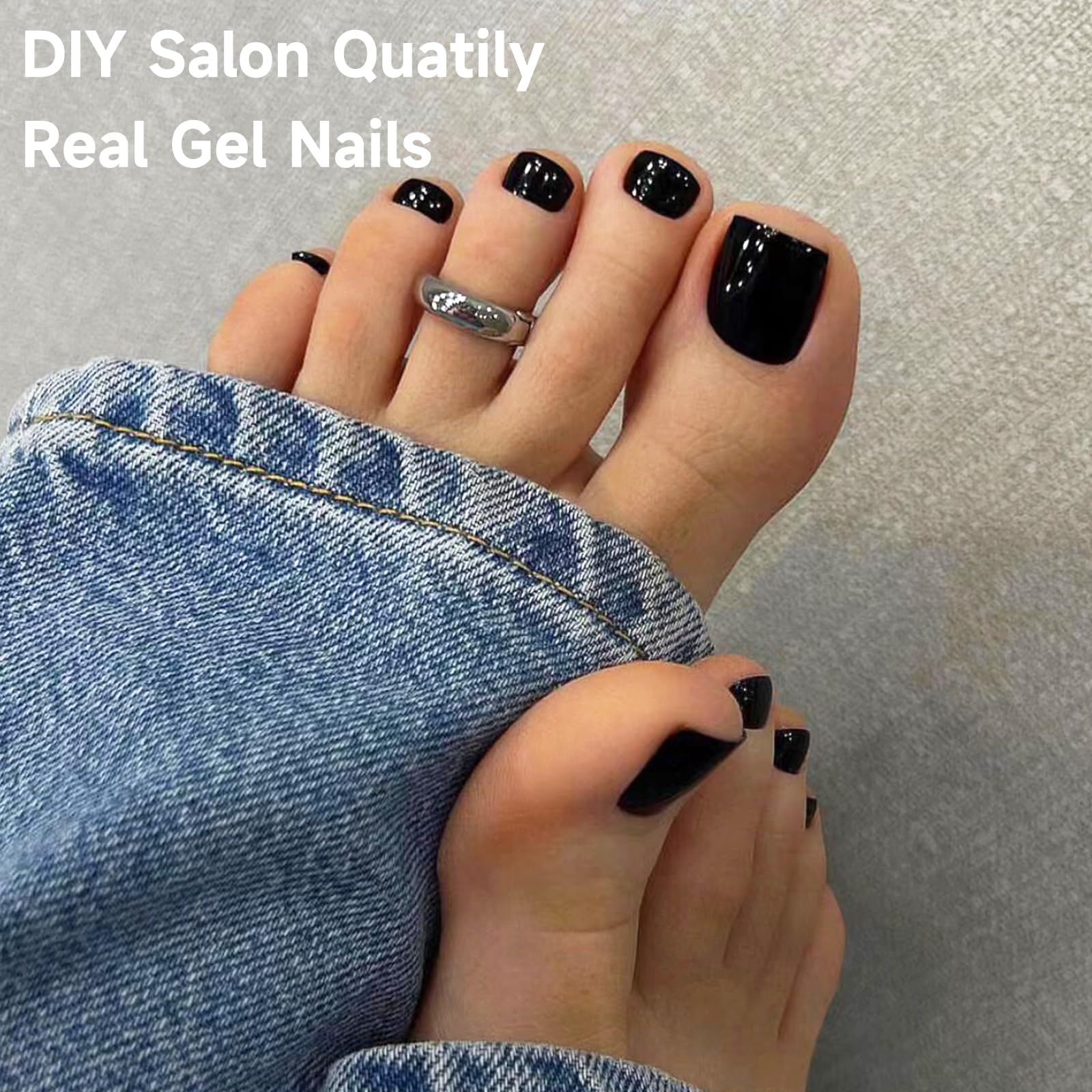 Semi Cured Gel Nail Strips- 32 Pcs Gel Nail Stickers,Black Toenail Stickers, Works with Any UV Lamp - Image 4