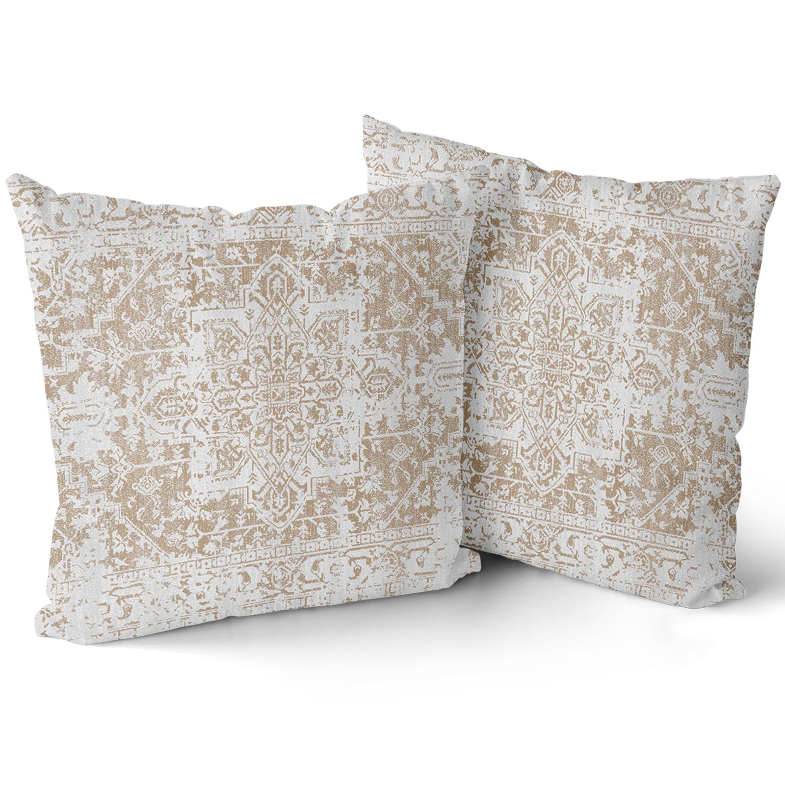 Tan Gray Ethnic Boho Throw Pillow Covers 18x18 Inch Bohemian Carpet Floral Grey Vintage Brown Decorative Pillow Cases Rustic Pillowcase Farmhouse Accent Home Decor For Living Room Couch Sofa Set of 2 — image 1