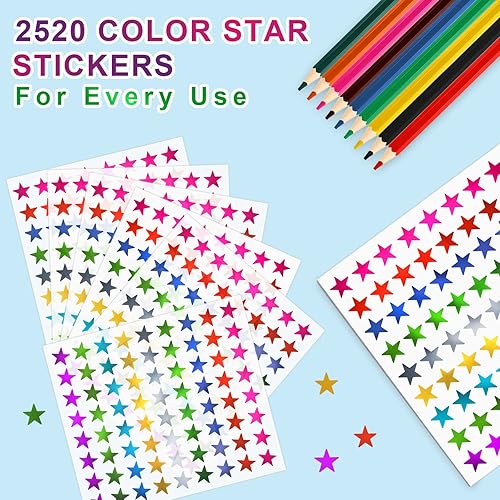 Miniatura 4 de Calcomanías metálicas de estrellas, 2520 unidades, estrellas de aluminio de 0.6 pulgadas para niños, tabla de recompensa y comportamiento,
