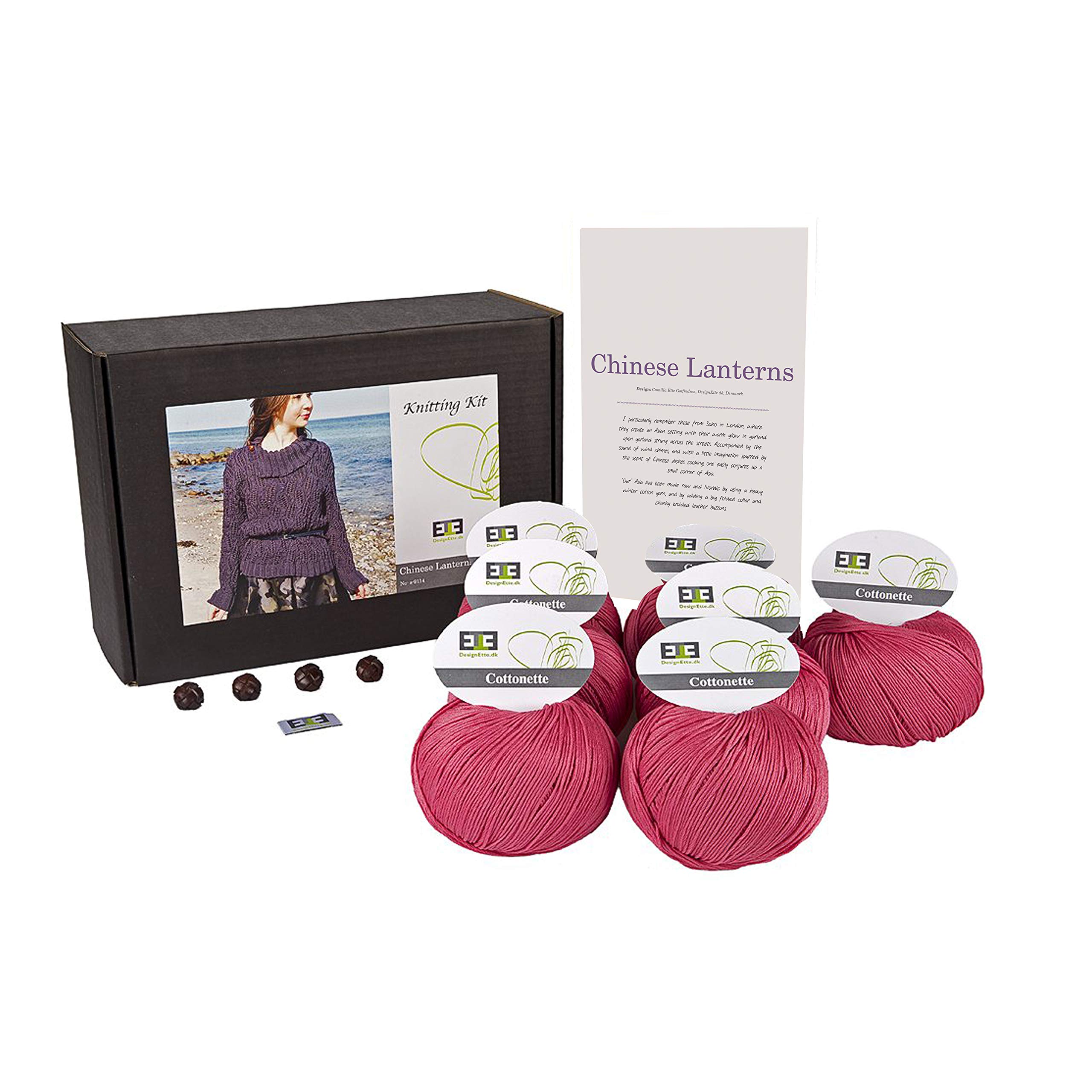DesignEtte Knitting Kit Chinese Lanterns 100 Percent Mercerized Rose Egyptian Yarn Cotton X-Small No-s-9114, Extra