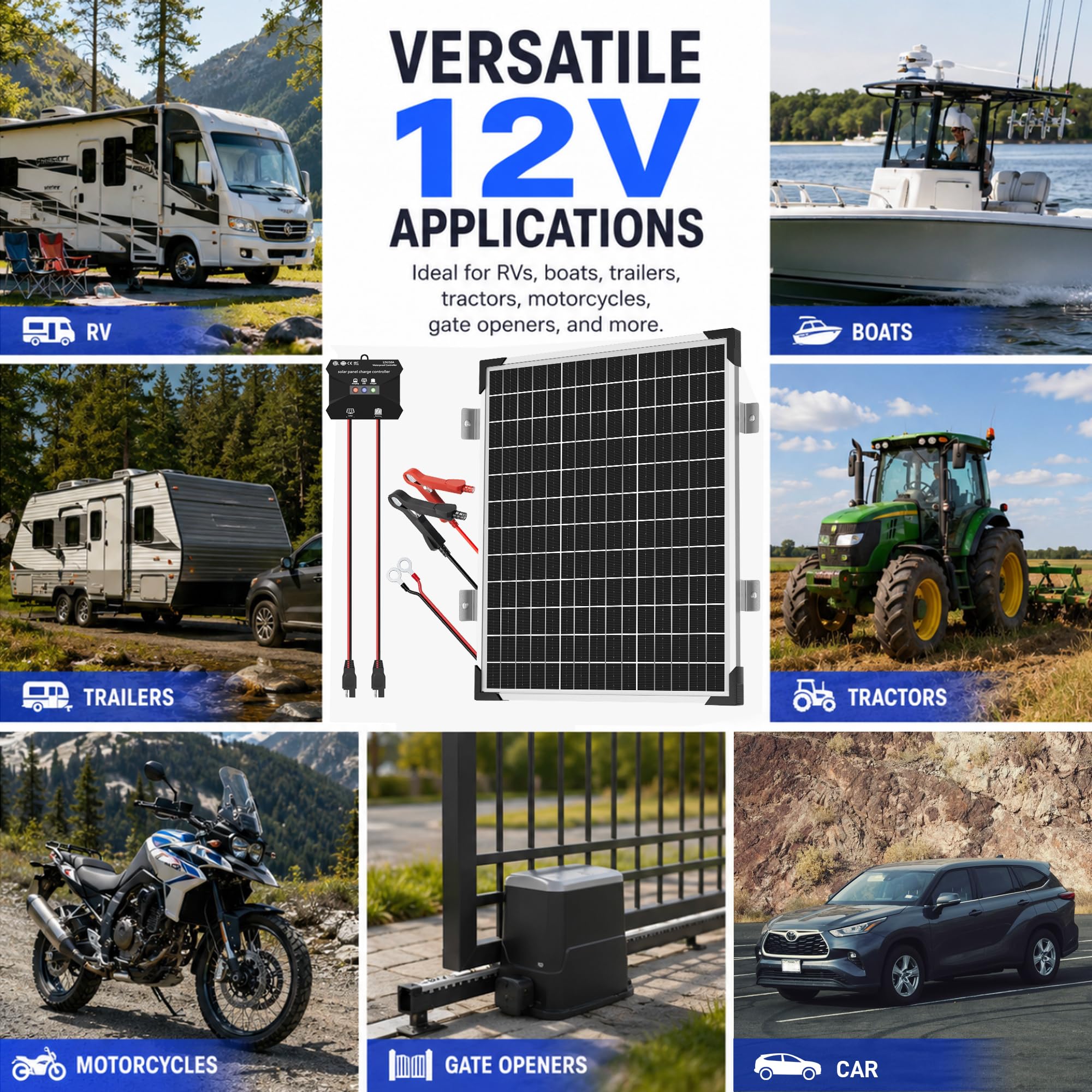 Voltset 50 W 12 V Solarpanel-Set, Erhaltungsladegerät für monokristalline Solarbatterien + Upgrade auf 10 A MPPT-Laderegler + Z-förmige Halterung für Auto, Wohnmobil, Boot, Motorrad, Toröffner