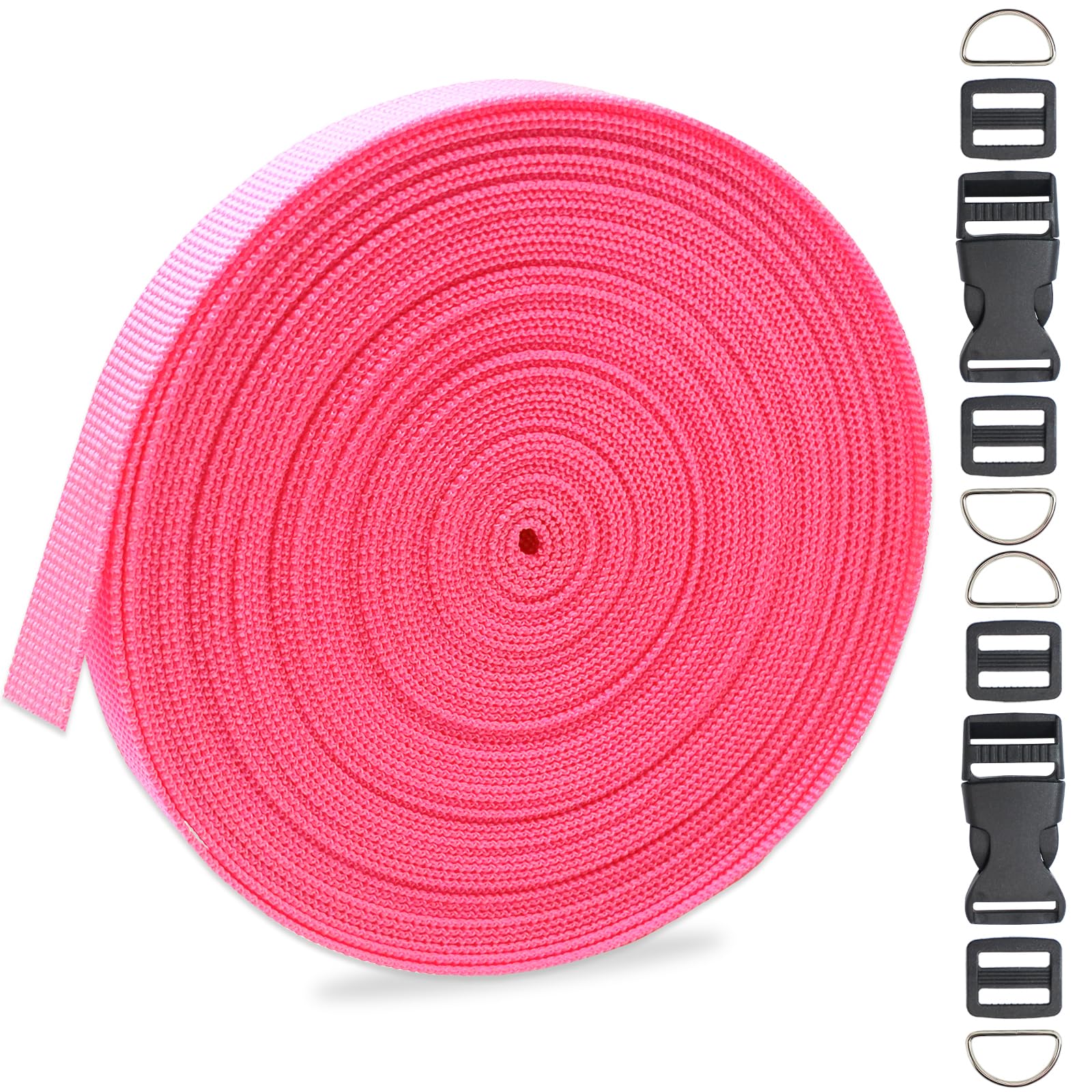 ZHFMILY 5/8 inch Neon Pink Nylon Webbing Strap with Buckles-10Yards 15mm-Flat Fabric Webbing Handle Canvas Straps for Bags-Hammock-Lawn Chair-Belting-Pet Collars, DIY Projects, Crafts, Sewing #261
