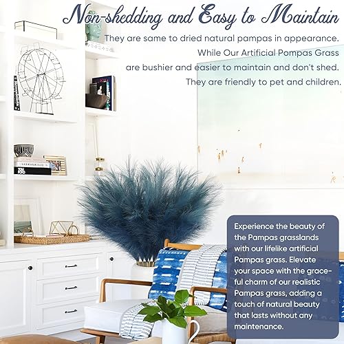 Miniatura 6 de 8 piezas de hierba sintética de las pampas de 38 pulgadas38.2 in de alto, pompas artificiales grandes, esponjosas, flores, florero, relleno para el
