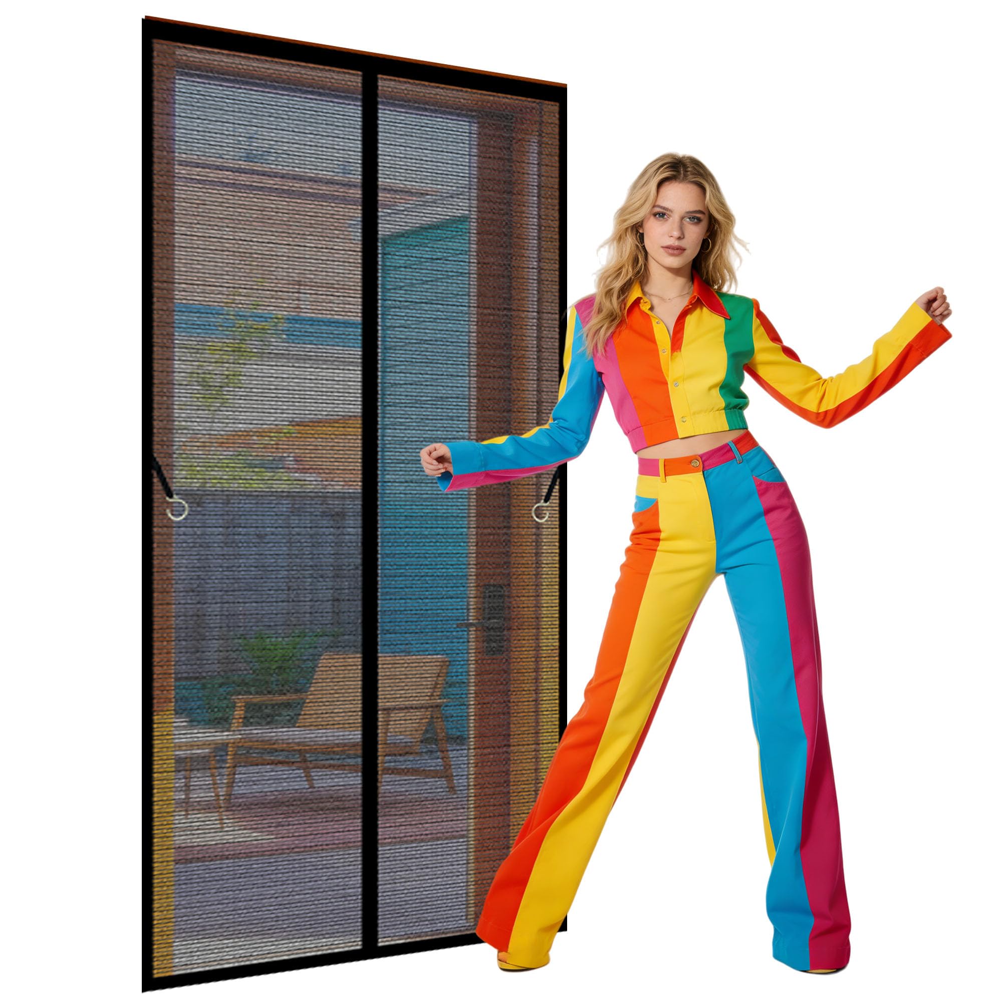 Door Screen 85 x 251 cm Hands Free Closing Anti Mosquito Mesh Fly Curtain Keeping Out Flies Bug for Living Room, Bedroom, Patio, Black