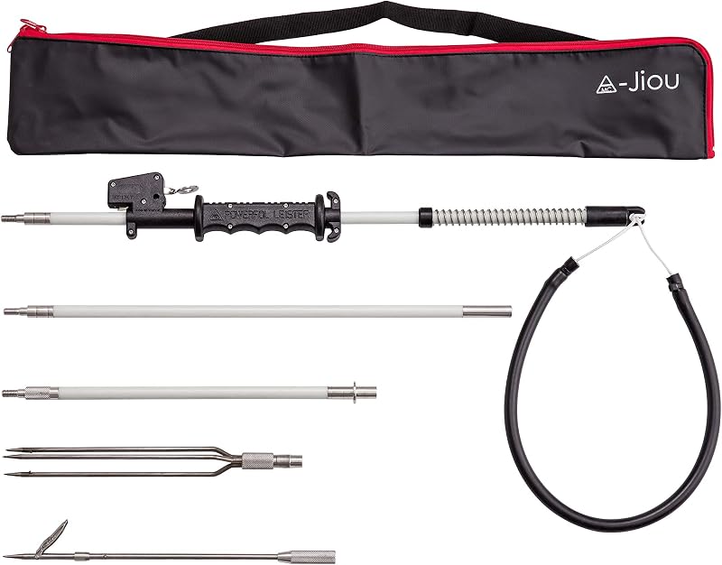 Fishing Pole Spear semi-Automatic Glass Fiber 5.5' Travel 3 Pieces Hawaiian Sling with 2 Tips and Bag