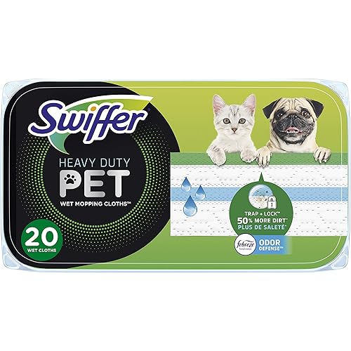 Swiffer Sweeper Pet Heavy Duty Multi-Surface Wet Cloth Refills for Floor Mopping and Cleaning, Fresh scent, 20 count