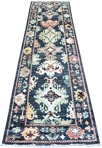 Shahbanu Rugs True Black 100 lana anudada a mano angora afgana Oushak alfombra de pasillo 29 x 99