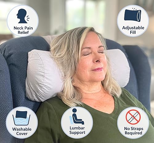 Miniatura 4 de Almohada reclinable para apoyo lumbar, cuello y cervical, dormir, sofá, silla de oficina, reposacabezas, pesado, no requiere velcro, (negro)