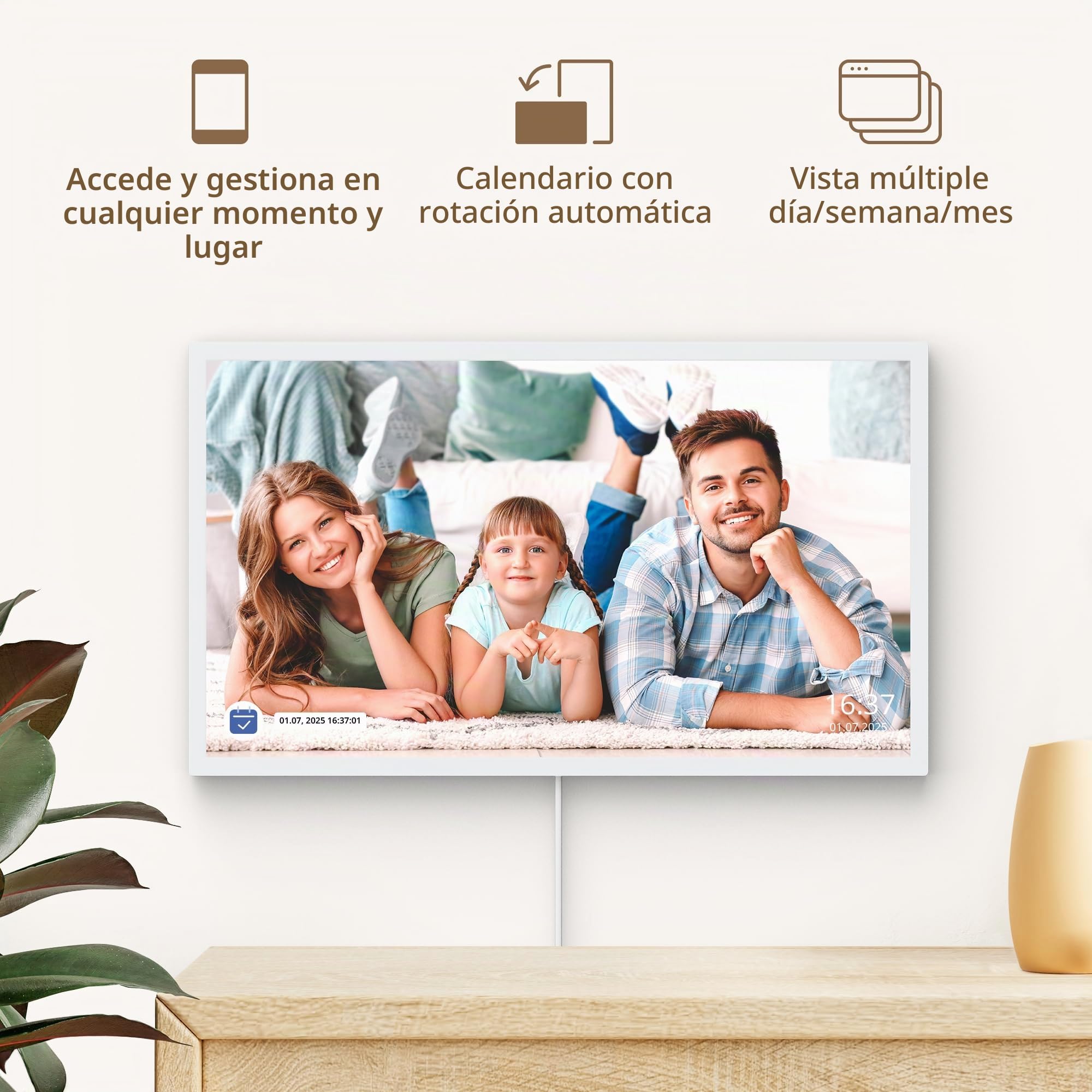 Dragon Touch Calendario digital de pared de 27 pulgadas, Planificador de calendario electrónico familiar, pantalla táctil interactiva, para tabla de tareas y organización del hogar, Blanco