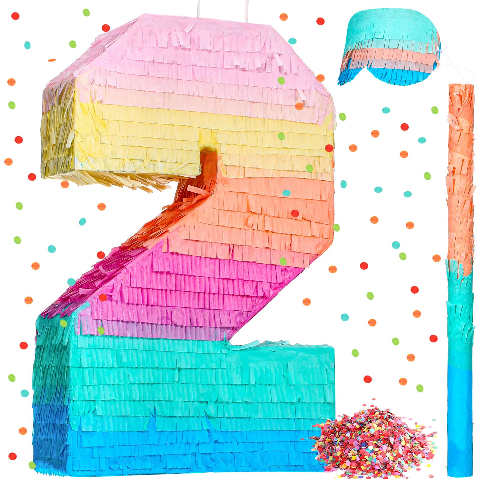 Jenaai 16 Inch Number Pinata Macaron Pinata Small Kids Birthday Party Pinata with Blindfold Stick and Confetti Small Pinata for Birthday Unicorn Birthday Wedding Baby Shower Decor (Number 2)