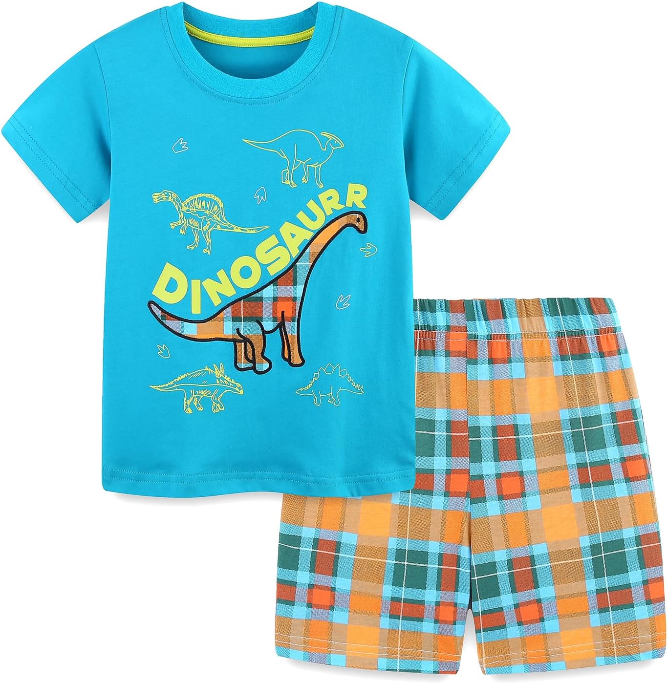 HILEELANG Toddler Boy Short Sets Summer Easter Outfit Cotton Tees Plaid Shorts Clothing 4PC Sets