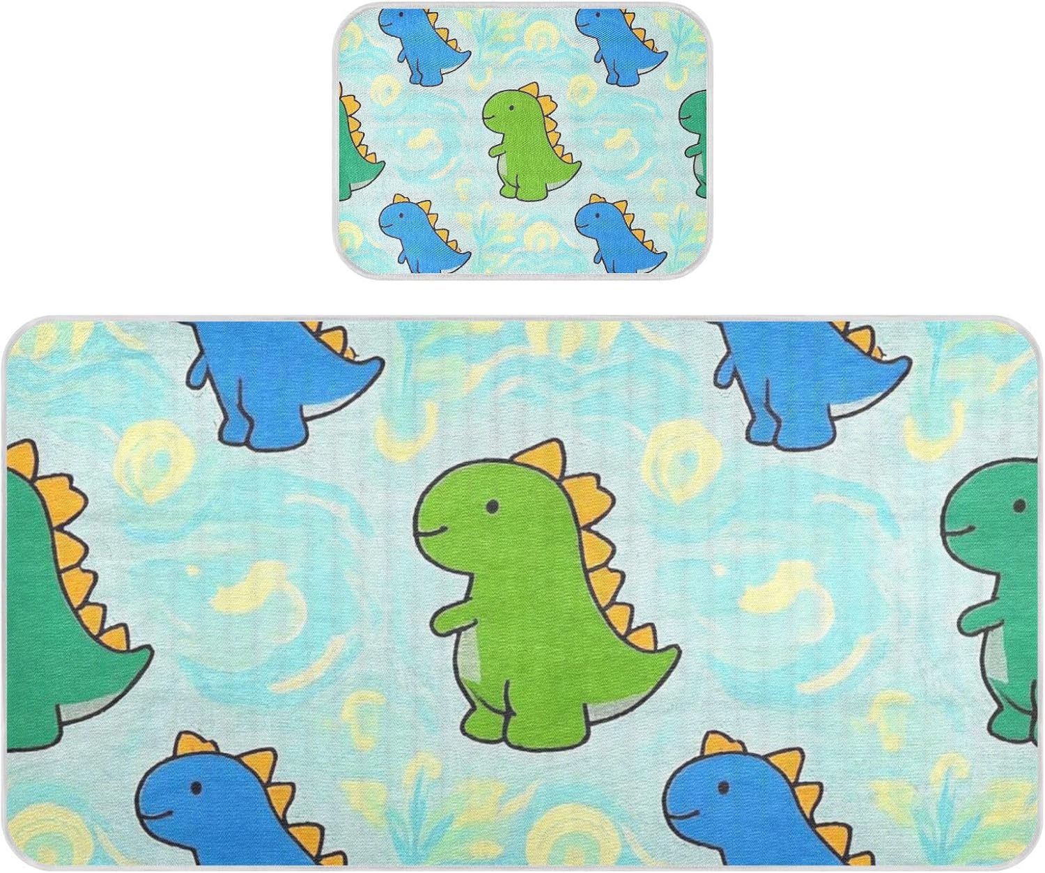 Cartoon Animal Dinosaur Colorful Cooling Baby Mattress pad Protector 28" x 52" Absorbent Training Pads for Baby&Toddler
