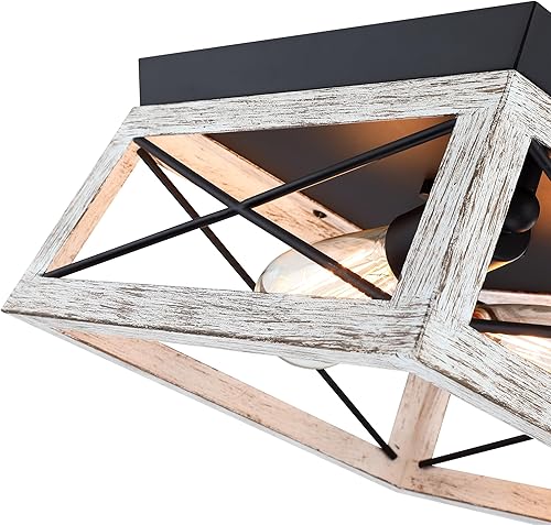 Miniatura 23 de 2-Light Farmhouse Flush Mount Ceiling Light Fixture with Bronze Wood Grain Vintage Industrial Ceiling Mount Cage Light for Closet Hallway Entryway