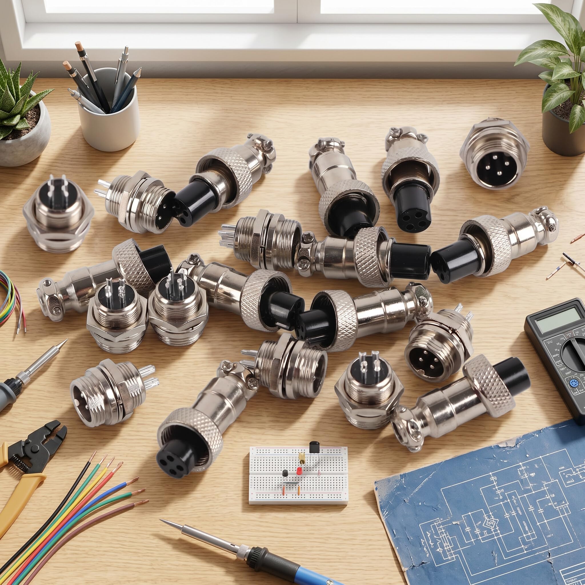Estink Metalowy Okrągły Adapter Lotniczy GX12, 4 Piny, 12 mm, Złącze z Wtyczką Gniazda, Montaż Panelowy, 10 Zestawów
