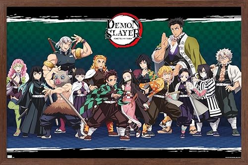 Miniatura 1 de Trends International Demon Slayer - Póster de pared de alineación, 14.725 x 22.375 pulgadas, versión enmarcada de caoba