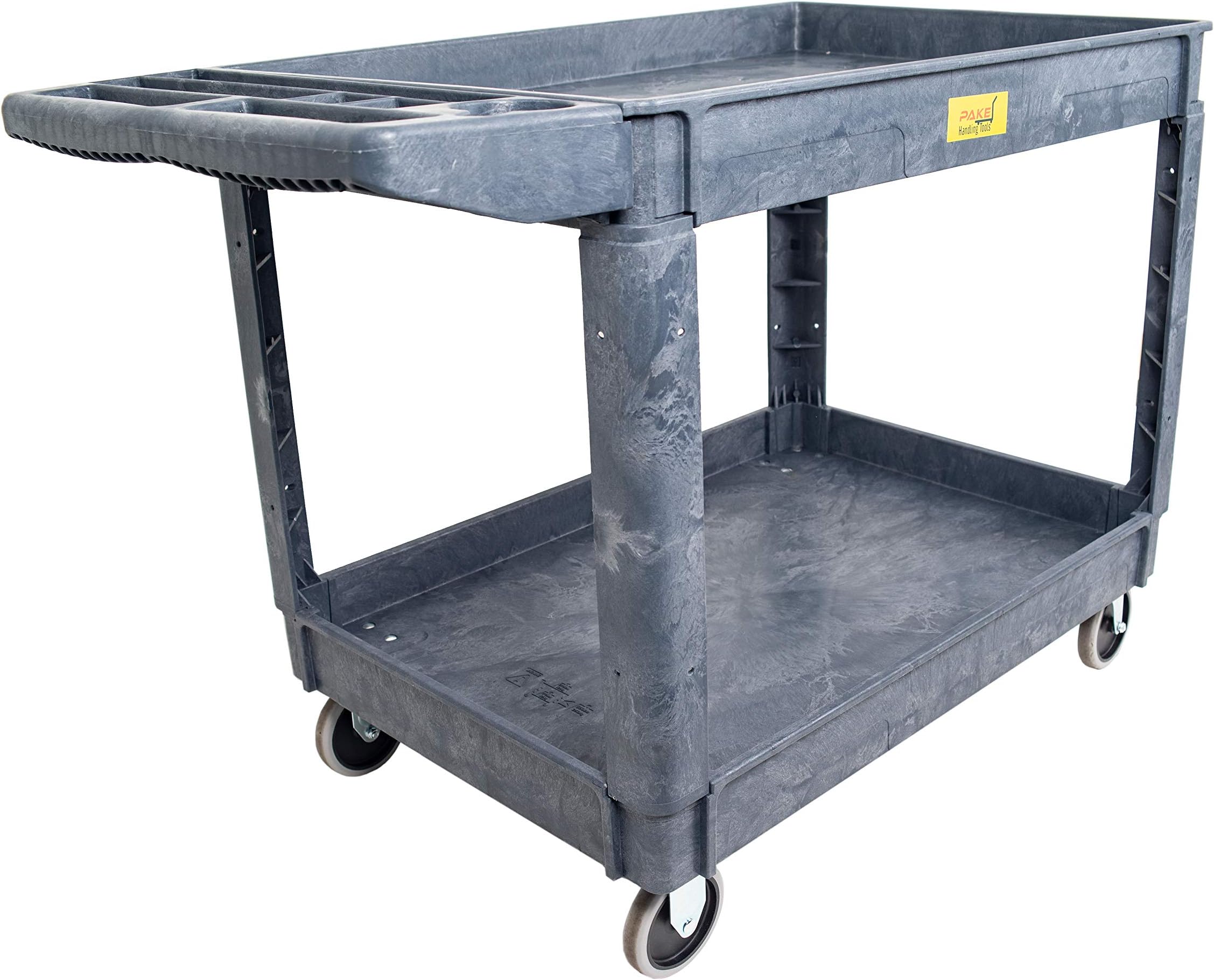 550lb Capacity Heavy Duty Plastic Utility Cart 46" L x 25-5/8" W with Handle 2 Shelves Pake Handling Tools