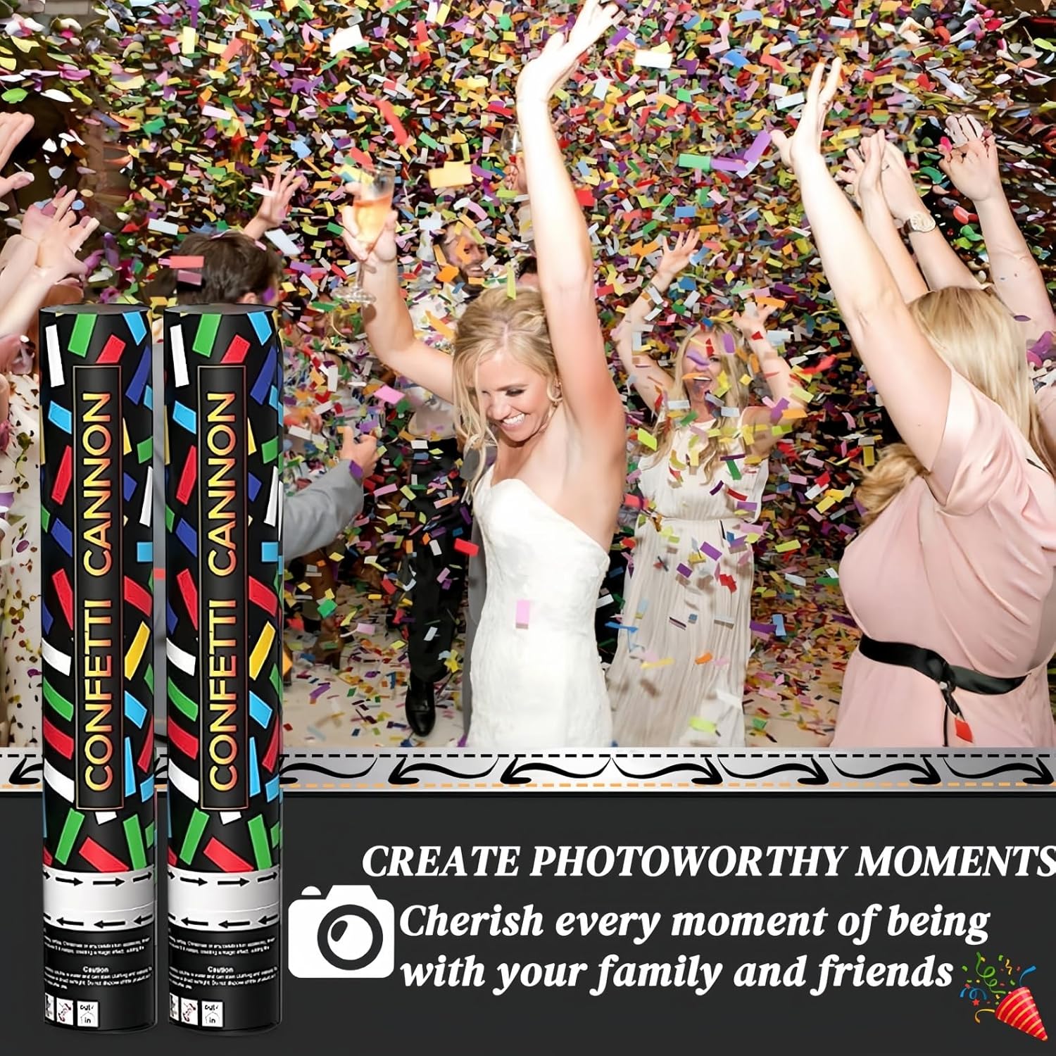 Confetti Cannons Multicolor Party Poppers Confetti Shooters,Biodegradable 100% and Air Powered Party Confetti Popper Perfect for Birthday, Graduation,and Other Party Or Celebration (4PCS)