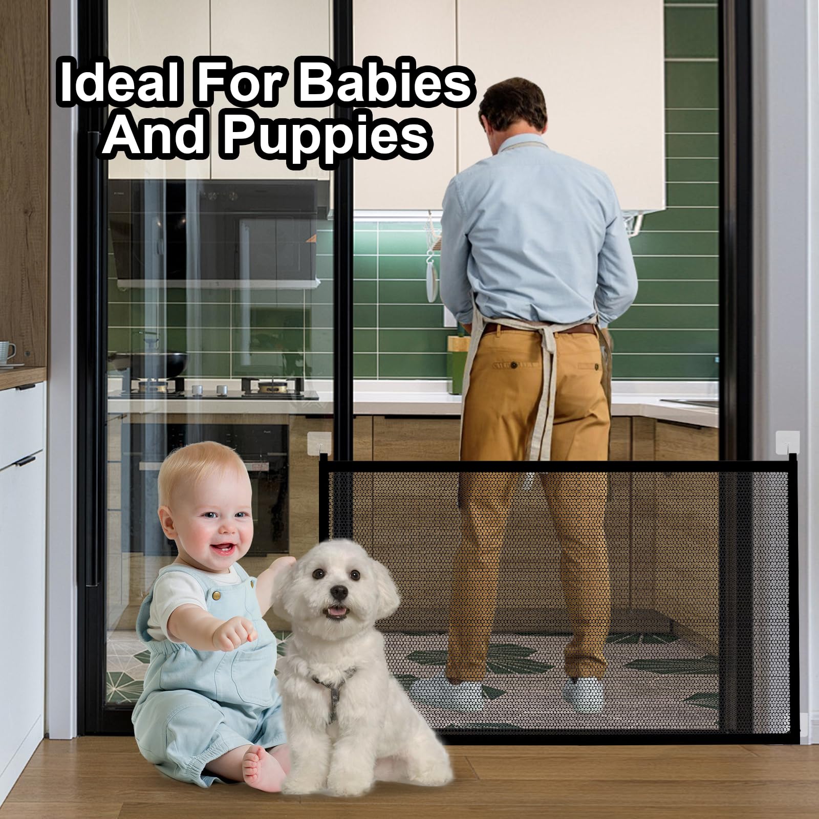 Barrière De Sécurité Pour Chien Et Enfant 110x72cm - Sans Perçage, Avec Crochets Adhésifs (Noir)