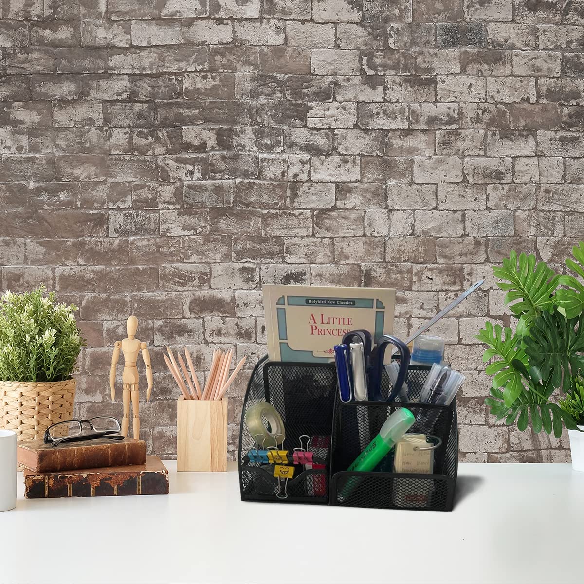 Schreibtisch Organizer,Mesh Metall büro organizer mit Stiftehaltern & Schublade, 6 Sortierfächer für stifte organizer.Schule und Zimmer - schreibtisch organizer schwarz