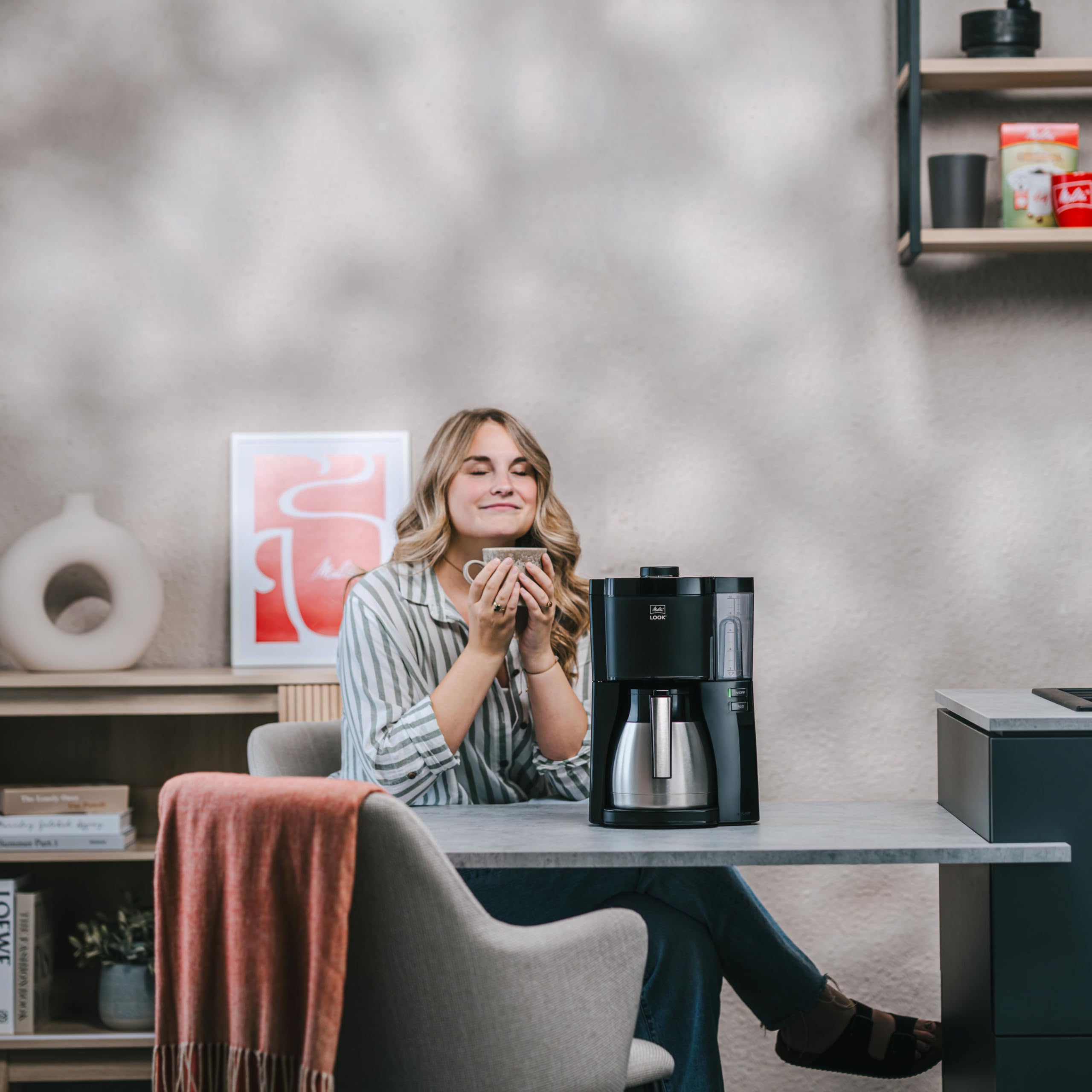 Melitta, Cafetière Filtre LOOK V Therm 1,25L Noir/Acier, Fonction AromaSelector, Fonction Minuteur, Porte-filtres 1x4, 10 Tasses, Verseuse Isotherme,1025-12,1080W