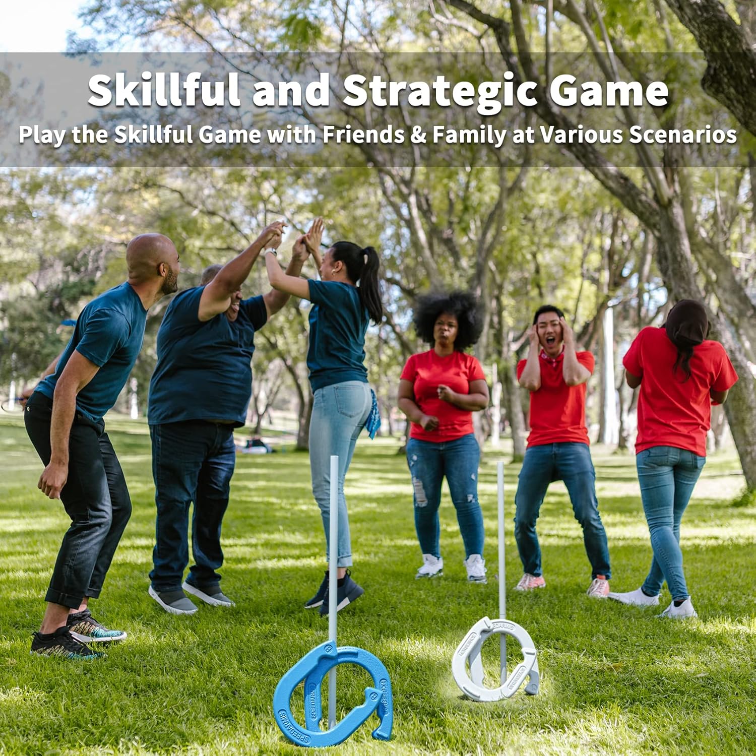 SpeedArmis Horseshoes Outside Game Set - Universal Size Lawn Horseshoes Outdoor Games for Parties Beach Backyard, Includes 4 Horseshoes, 2 Steel Stakes and Durable Carrying Bag