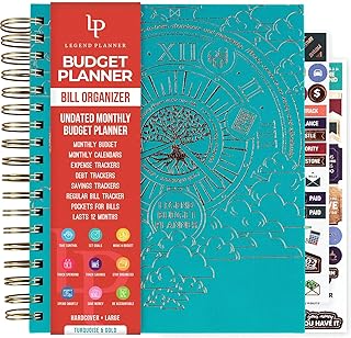 Legend Budget Planner & Monatliche Rechnung Organizer mit Taschen - Home Finance & Expense Tracker - Notizbuch für Haushalt Budgetierung (Türkis)