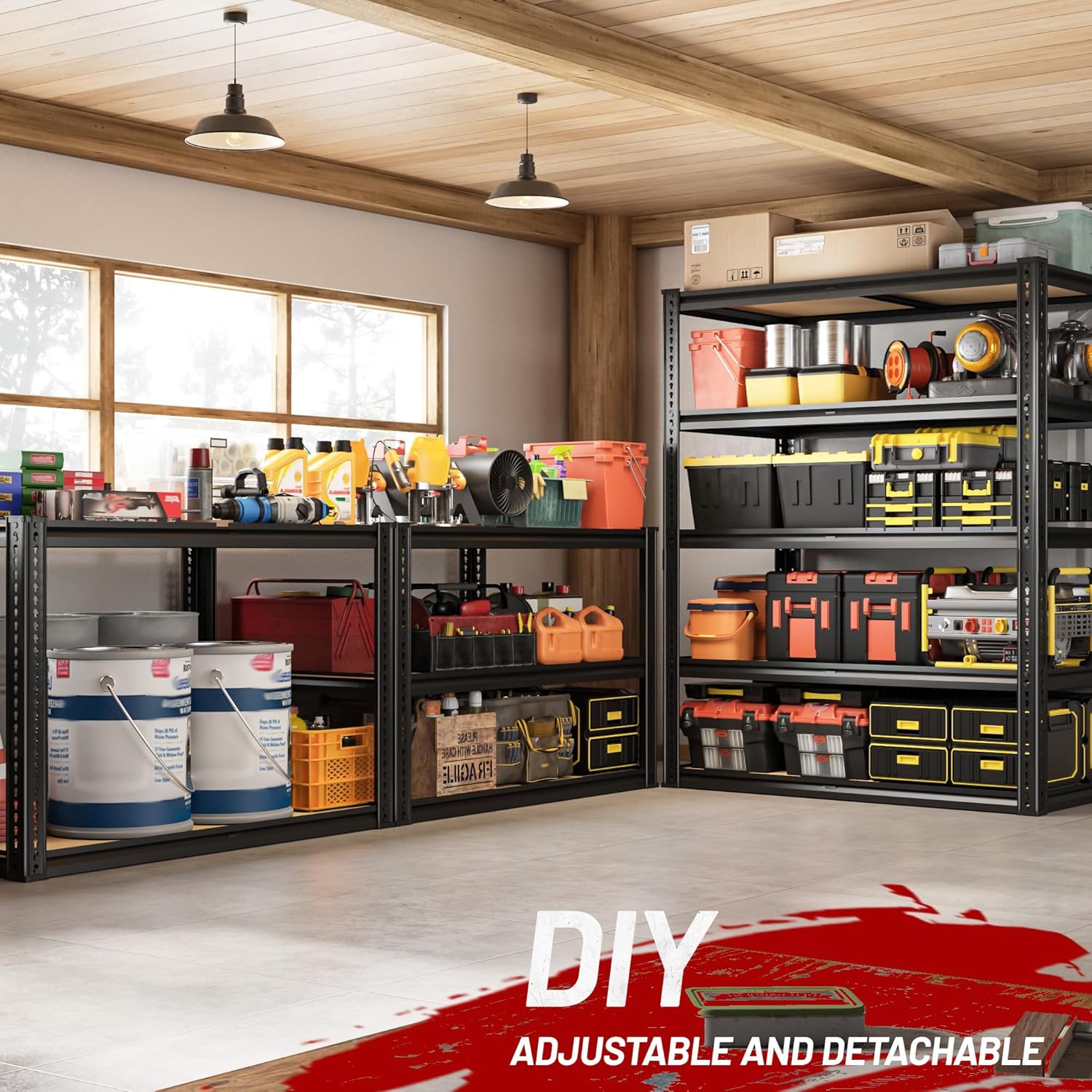 2250LBS Storage Shelves Heavy Duty 5 Tier Garage Storage Shelving, Adjustable Metal Shelving Unit Utility Rack Shelf for Warehouse,Pantry,Closet,Kitchen 72" H x 35.56" W x 16" D, Black,Gift - Image 4