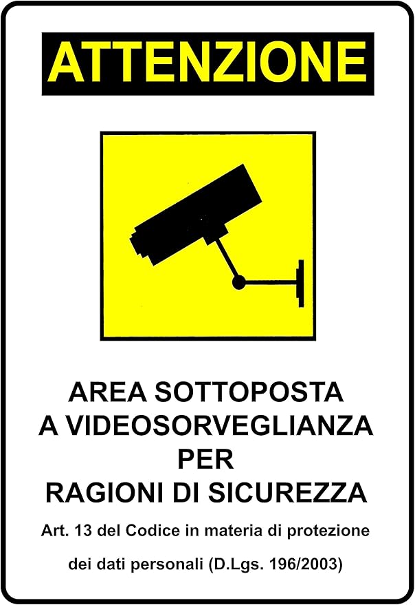 Targhe Storiche Cartello Area Video 20x30 Cm Immagine Gialla Cartelli Segnalatori ''Area Sottoposta A Videosorveglianza'' - 33378 A Soli 5.26 U20ac Su Portatarga Con Telecamera - Foto 10