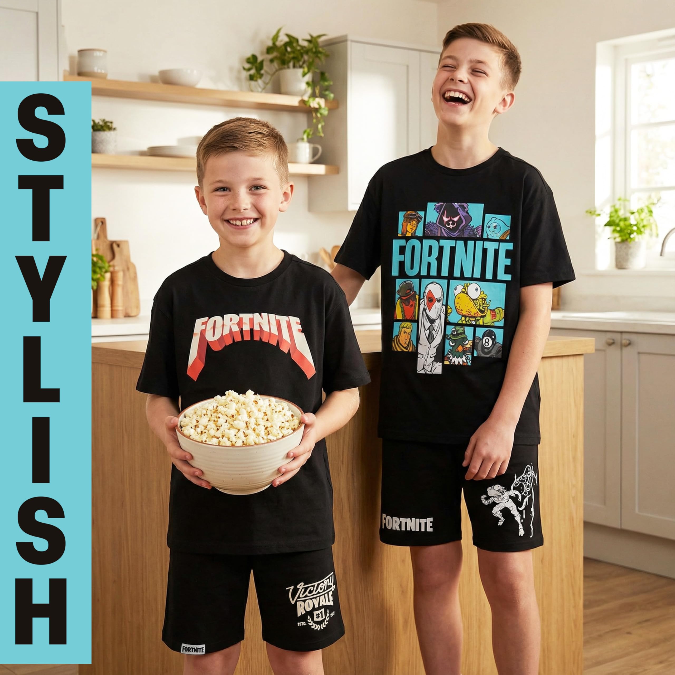 Fortnite Zestawy piżam dla chłopców, 1 lub 2 sztuki, bawełniane T-shirty z okrągłym dekoltem i krótkie spodnie piżamowe, miękka, oddychająca bielizna nocna, prezenty dla graczy