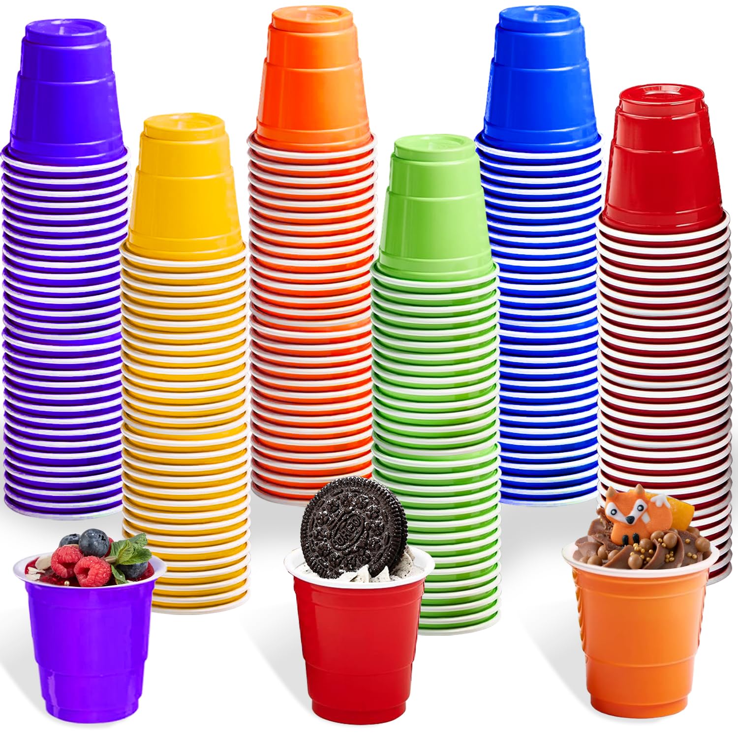 LOSYHU 600 Pack 2 oz Mini Disposable Shot Cups Disposable Shot Glasses Bulk Assorted Party Shot Cup Colorful Small Plastic Shot Glasses for Christmas, Halloween, Tastings Sample, Picnic Wedding