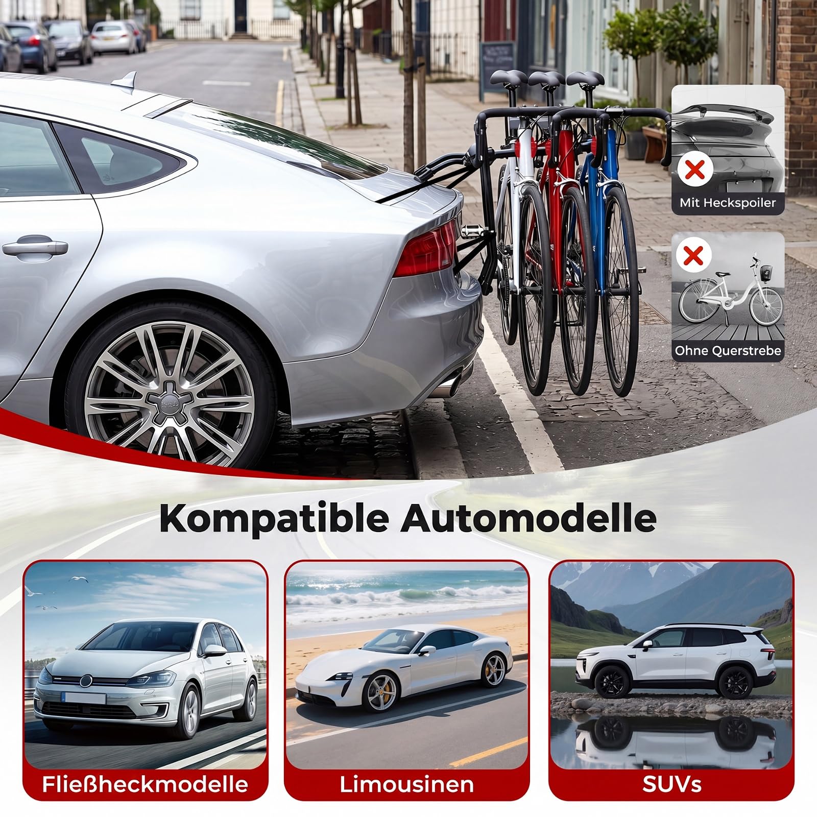 COSTWAY Kofferraum Fahrradträger für 3 Fahrräder