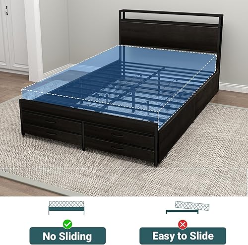 Miniatura 3 de Base de cama matrimonial con cabecero, base de cama de almacenamiento de tamaño matrimonial con 8 cajones, puertos de carga y salidas integrados,