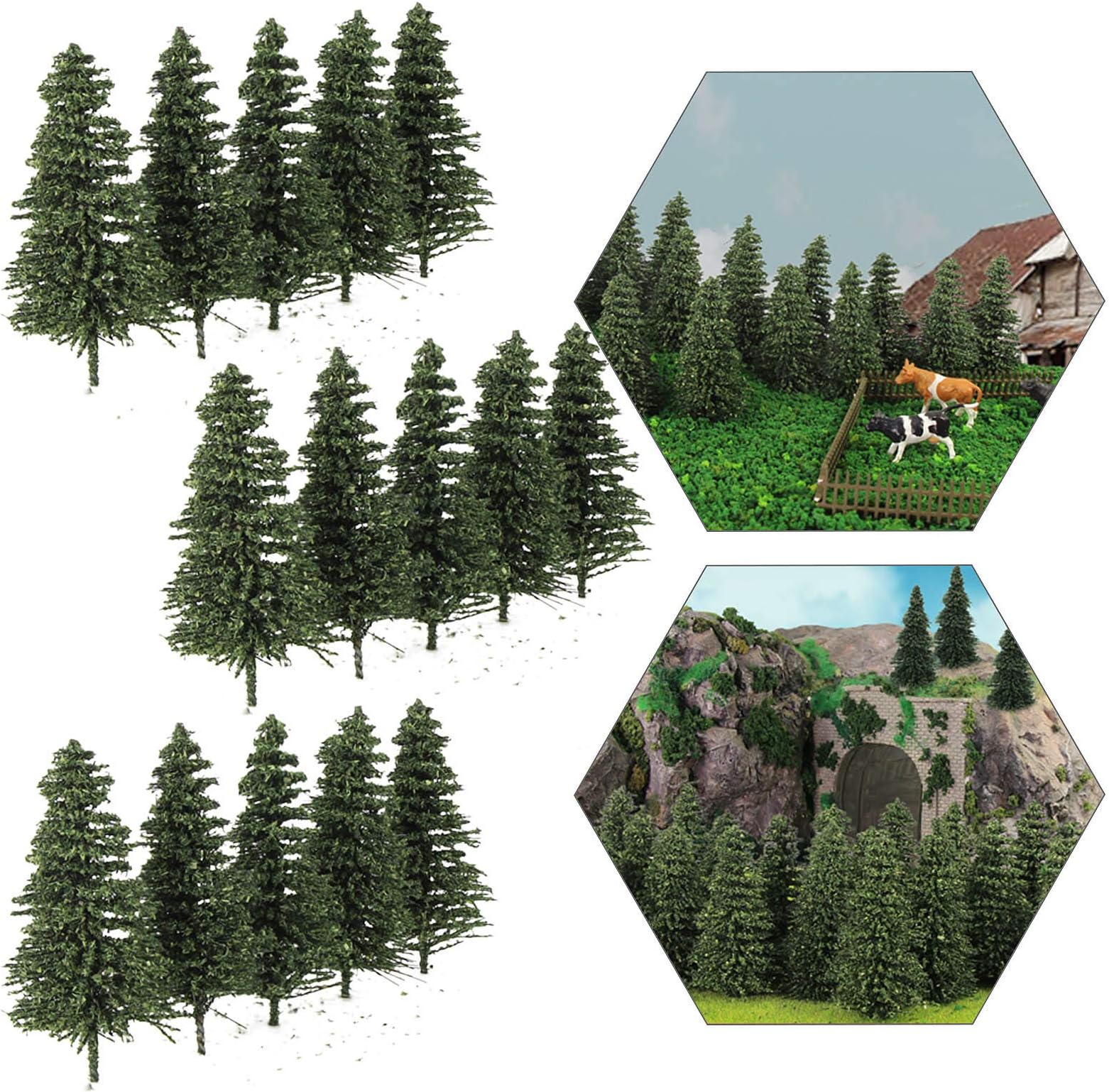 S0805 50PCS Dark Green Pine Model Cedar Trees 2.05inch (52mm) for Model Railroad Scenery Landscape Layout HO N Scale New (2Inch)