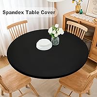 Vista 2 de Mantel redondo negro ajustable de elastano elástico con borde elástico, mantel de mesa para el hogar, cocina, comedor, 60 pulgadas