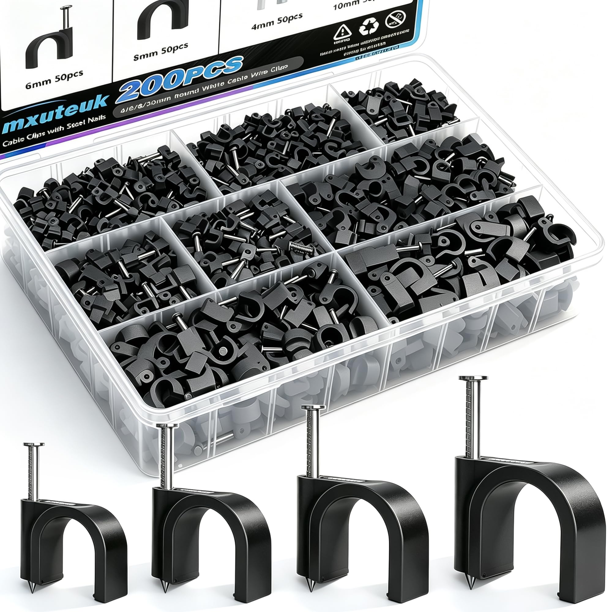 mxuteuk 100PCS Cable Clips with Steel Nails,10mm Round White Cable Wire Clips,Wall Clips for Cords,Cable Cord Clips for RG6 RG59 CAT6 RJ45 — Amazon image 13