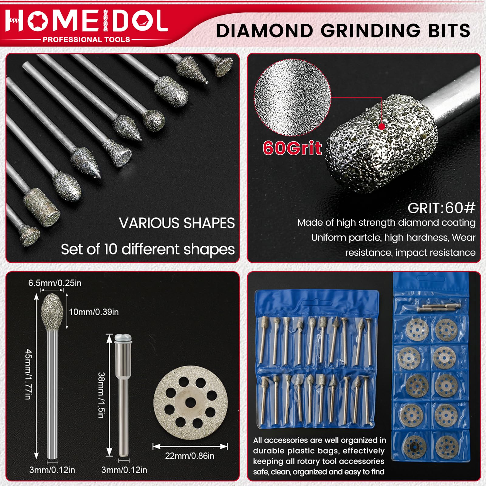 32Pcs 60Grit Diamond Burr Bits for Dremel Bits 1/8" Shank Cutting Wheel — Amazon image 2