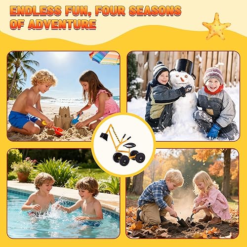 Miniatura 9 de Albott Excavadora de arena manejable con grúa de juguete, rueda de 20.32 cm y asiento giratorio de 360° (Amarillo)