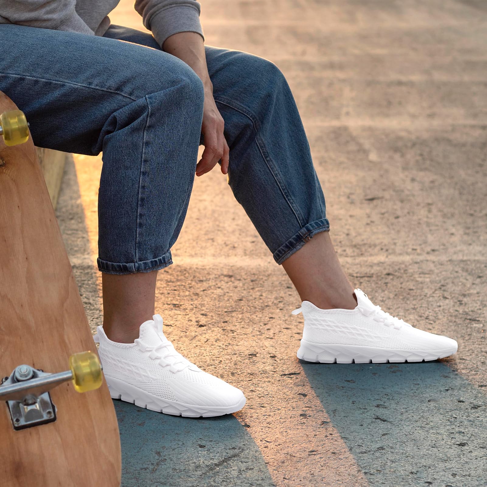 Zapatillas deportivas ligeras para hombre, para correr, caminar, gimnasio, todo blanco, 44 EU | Entrenamiento, tenis, correr, fitness, trabajo, casual, cómodo, malla transpirable, antideslizante