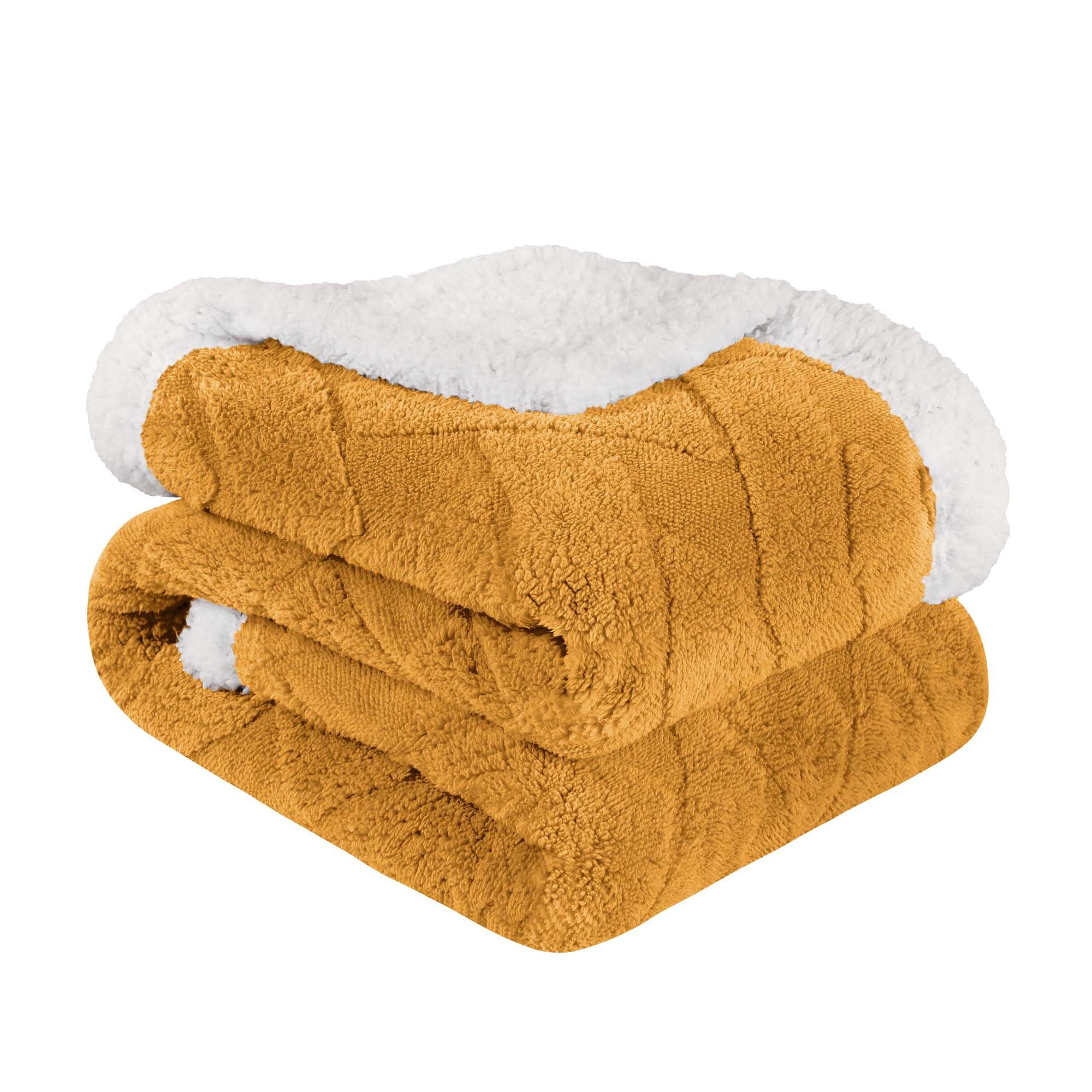 Superior Fleece Reversible Lattice Blanket, Decorative Blankets For Bedroom, Sofa, Fuzzy, Plush, Fluffy, Soft, Cute Room Decor, Beautiful Cover, Comfort Essentials, Nuuk Collection, Throw, Gold