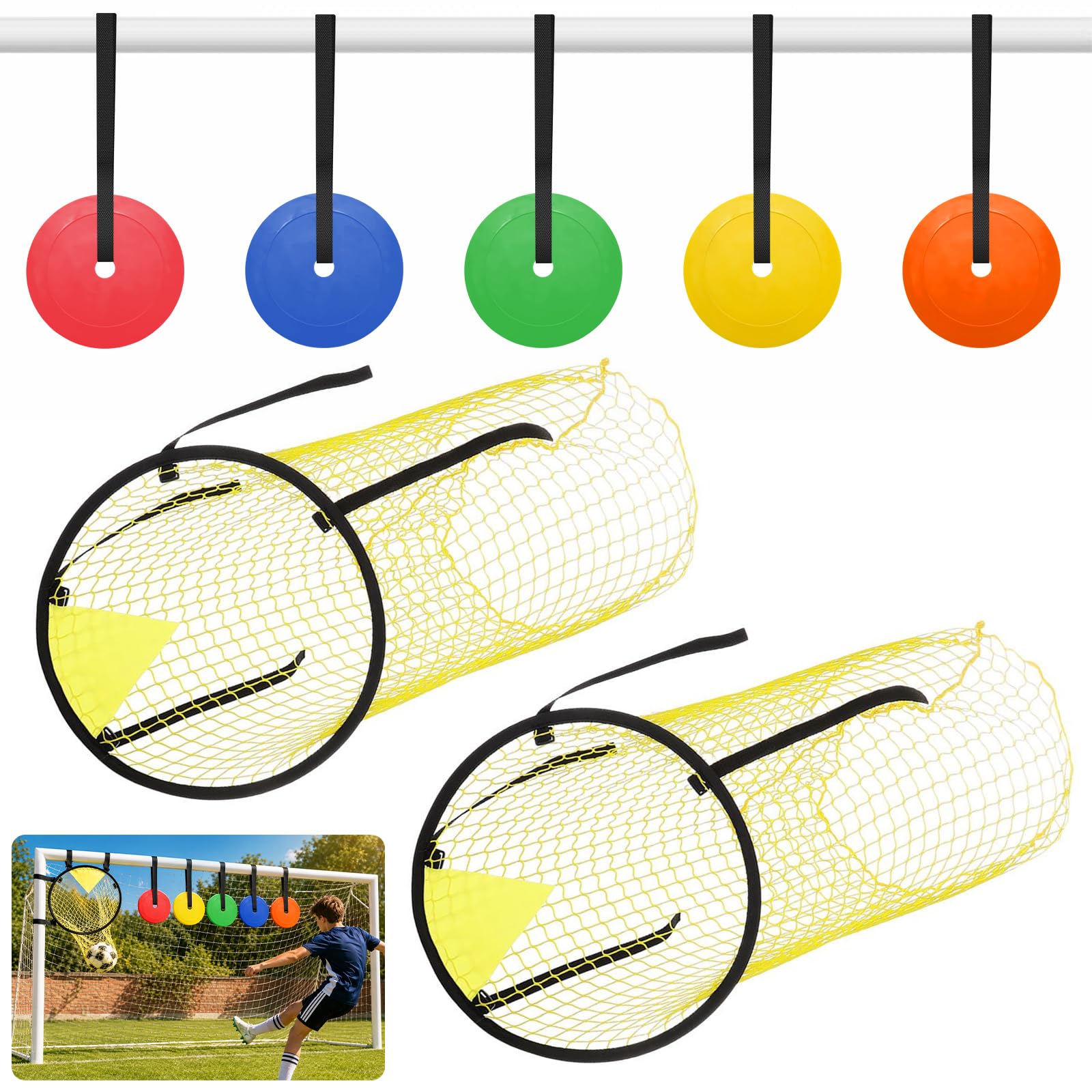 DASIAUTOEM Fußballtor Zielnetz, 2 Stück Fussball Ziel Tasche mit Rahmen mit 5 Beweglicher Zielscheibe, 45 x 60CM Fussball Trainingszubehör für Schießgenauigkeit Verbesserung, für Kinder, Erwachsene