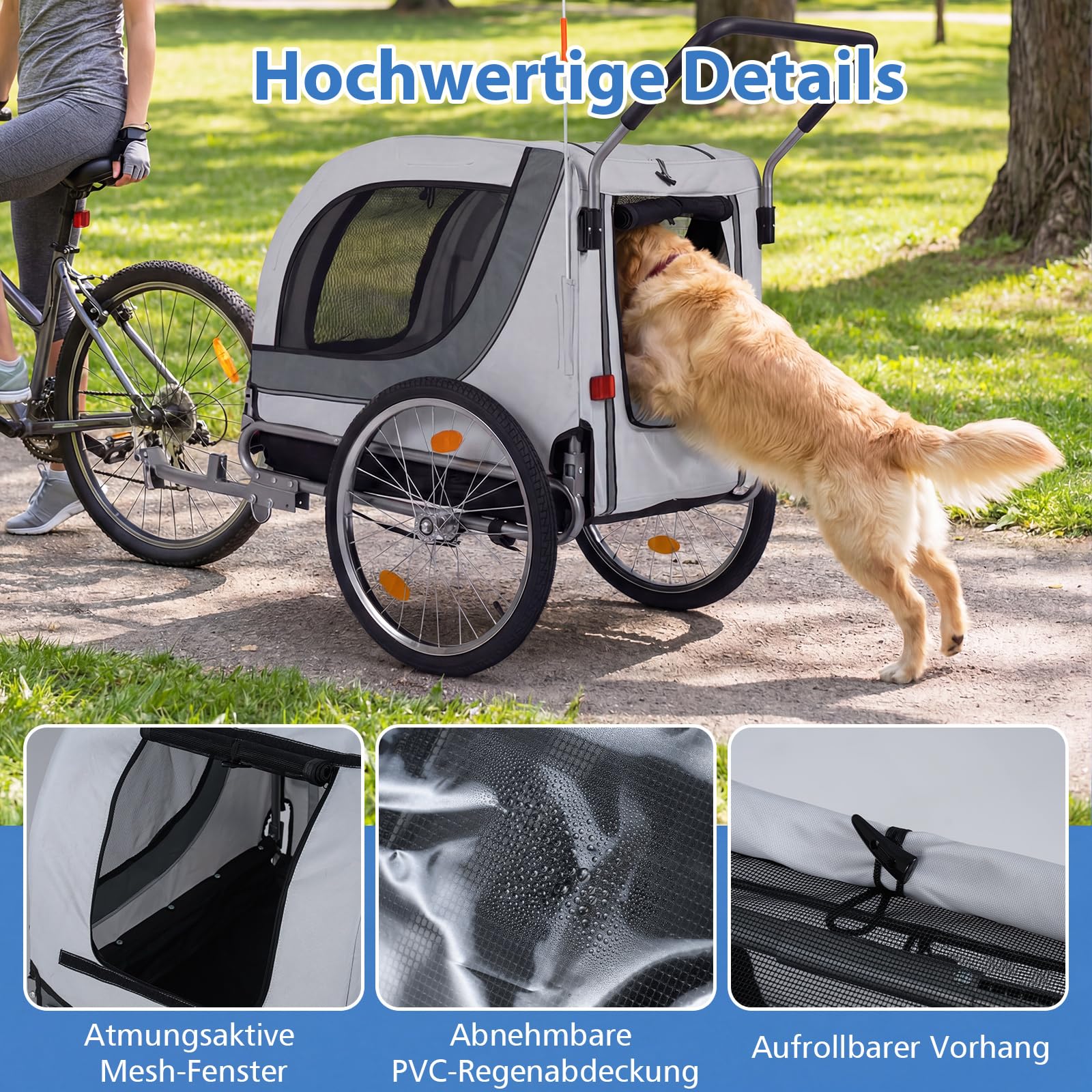 COSTWAY 2 w 1 przyczepa rowerowa dla psów, składany wózek dla psa, tkanina Oxford 600D, przyczepa rowerowa z otwieranym dachem, odbłyśniki i pneumatyczne opony, uniwersalne mocowanie do roweru, do 80
