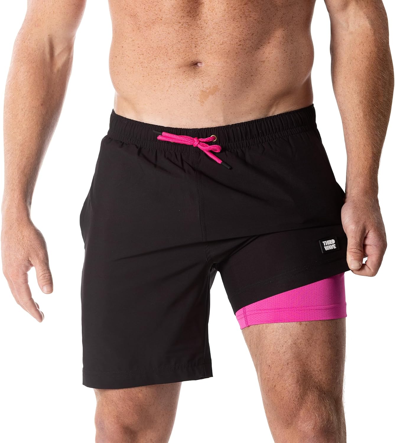 Third Wave Swim Trunks with Compression Liner - Men's Premium 7 Inch Inseam Quick Dry Swim Shorts for Beach and Swimming