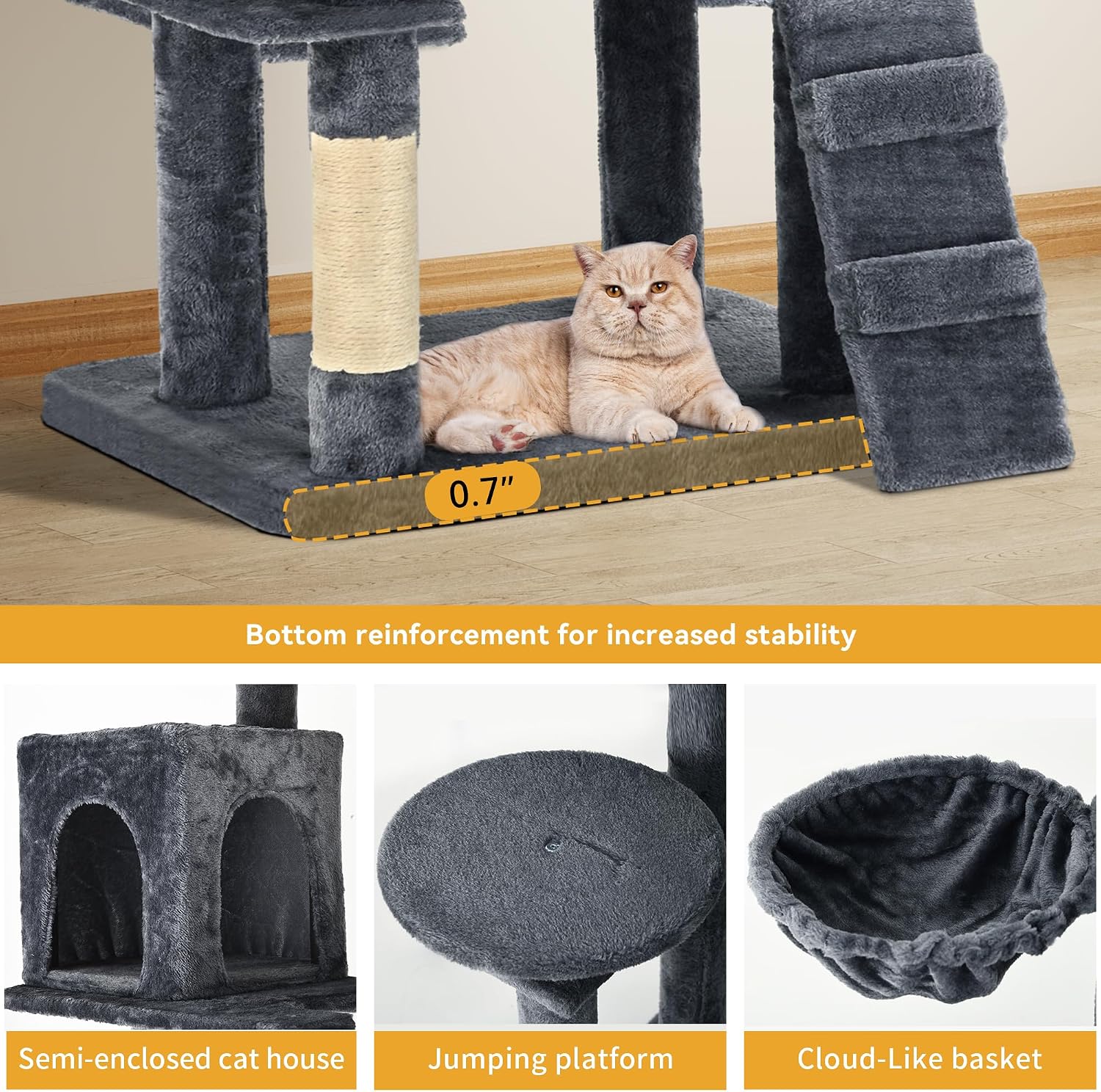 YITAHOME Cat Tree, 70.8 inches Large Cat Tower for Indoor Cats, Multi-Level House with 2 Padded Perches, Big Scratcher, Cozy Basket, 2 Cat Condos and Scratching Posts, Dark Gray