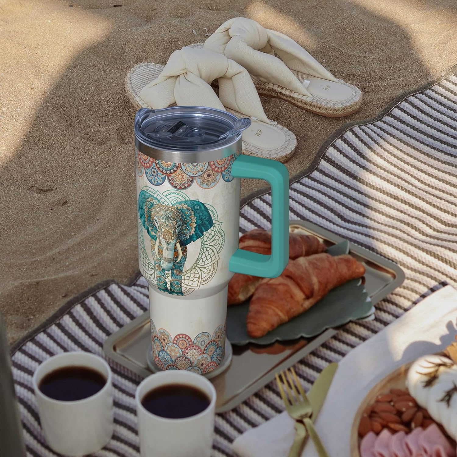 40 oz Elephant Tumbler with Handle and Straw, Stainless Steel Insulated Cup, Reusable Elephant Coffee Mug with Leak Proof Lid - Image 3