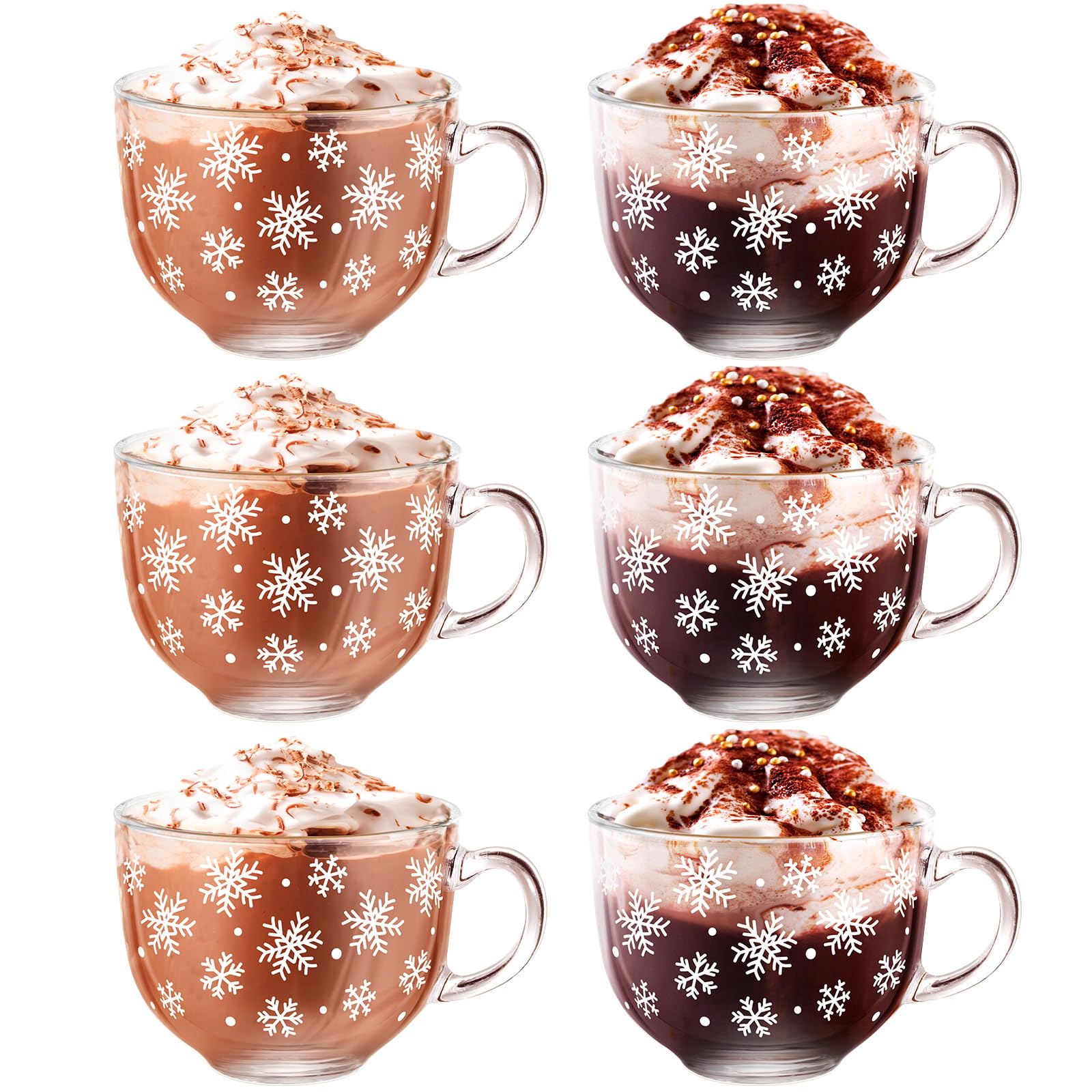 Sliner 6 tazze da caffè natalizie in vetro con manico, 473,6 ml, trasparenti, con piedistallo, bicchieri da caffè natalizi, tazze invernali per le vacanze, per bevande, latte, cioccolata calda per
