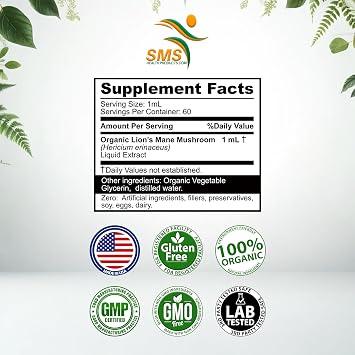 Lion's Mane Mushroom Drops Supplement, Lions Mane Tincture, Natural Immune Support, for Memory, Clarity & Focus Support - Herbal Liquid Extract - Organic, No Fillers, No Binders - 2 Fl oz