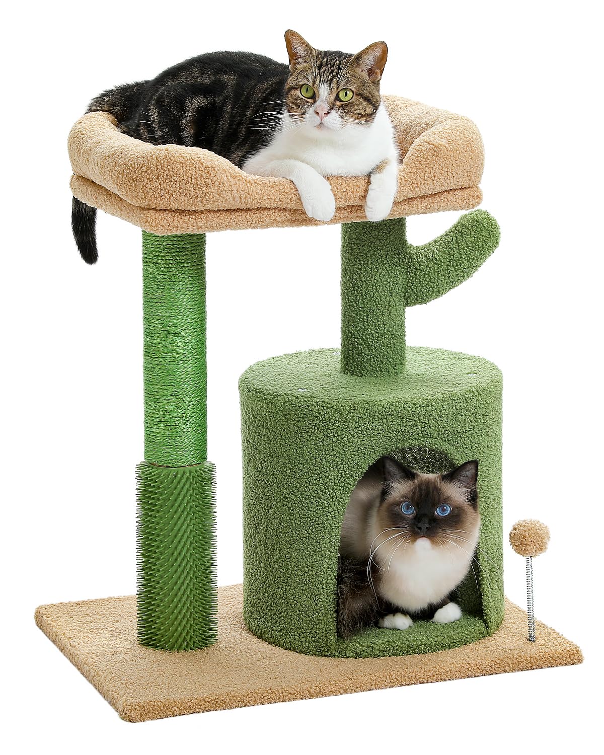 Cactus Cat Tree 24.8" Cute Cat Tower for Indoor Cats with Big Base, Cat Condo for Small Cats with Cozy Top Perch, Scratching Post, Fluffy Ball, Green