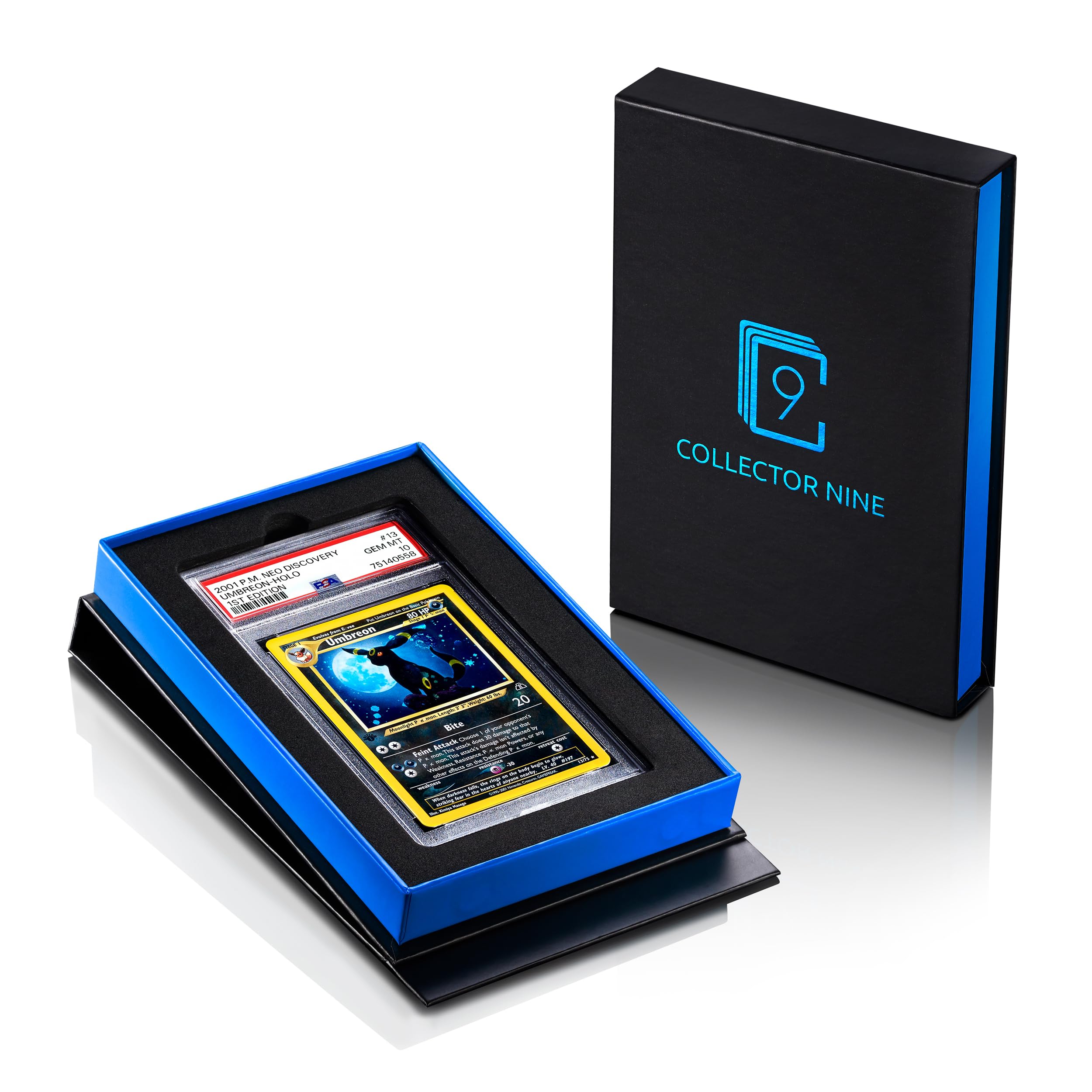 Collector Nine PSA/CGC ディスプレイギフトケース マグネットフリップ | グレードカードストレージスラブ配送ボックスホルダー(ブルー、PSA/CGC 3個パック)